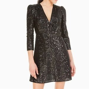 Kate Spade sequin dress black plunging neckline size 2
